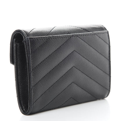 Saint Laurent Grain De Poudre Matelasse Chevron Small Monogram Envelope Wallet Black 3 of 8