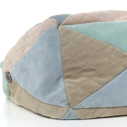 Chanel Suede Quilted Patchwork Drawstring Bag Blue Green Pink Beige 5 of 11