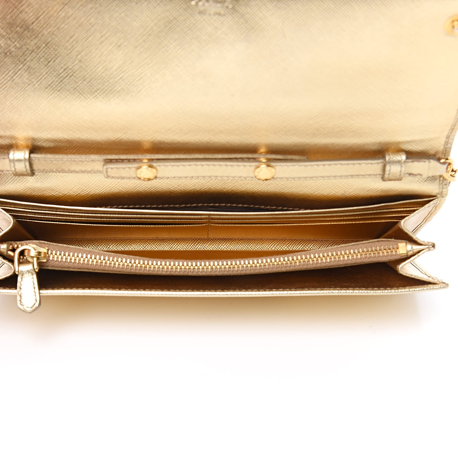 Prada Saffiano Metal Oro Chain Wallet Gold 5 of 13