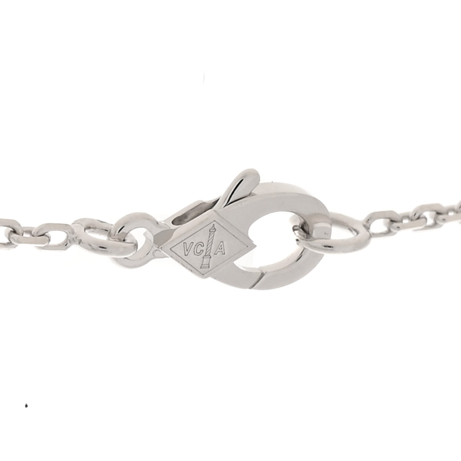 Van Cleef & Arpels 18K White Rose Gold Diamond Guilloche Vintage Alhambra Pendant Necklace 4 of 7