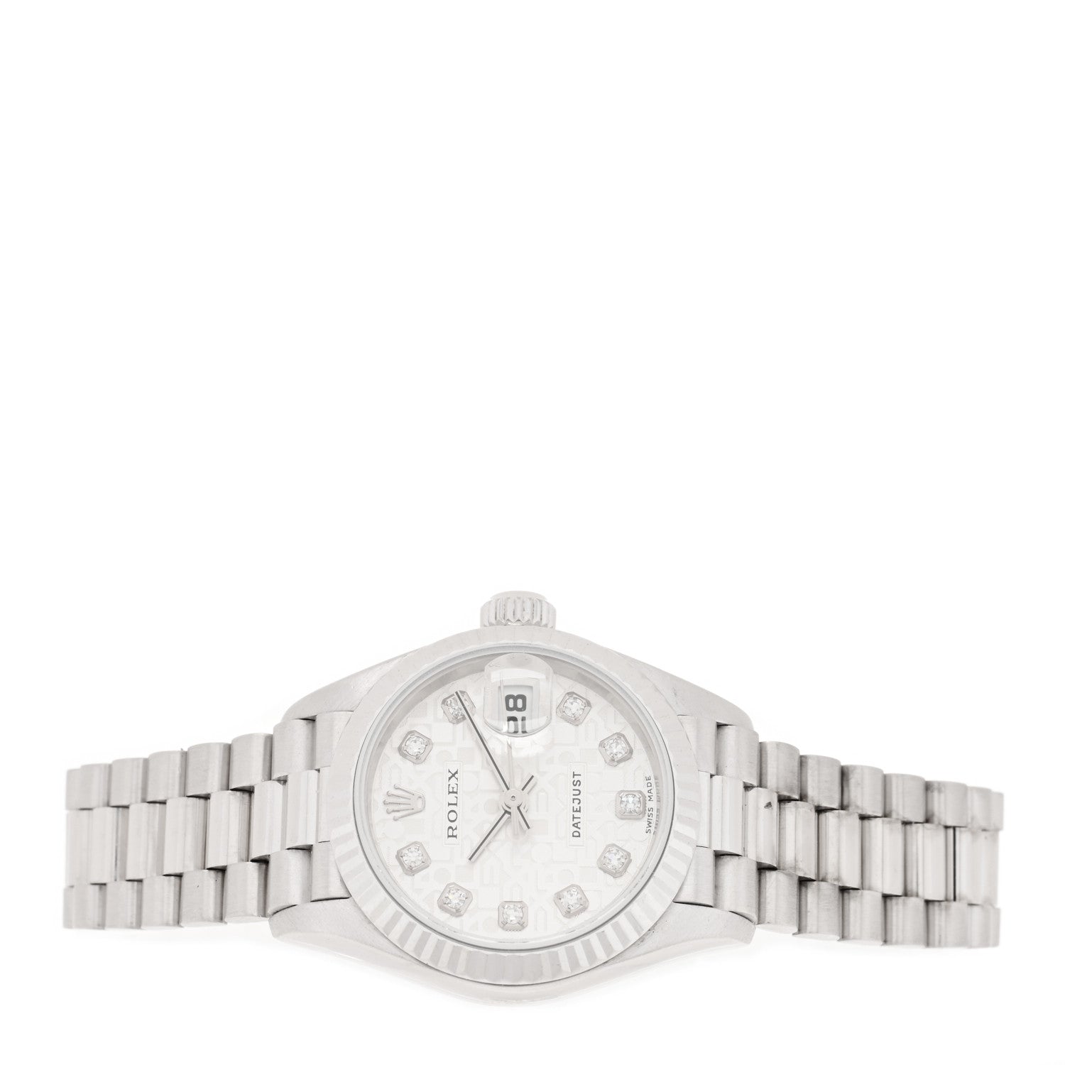 Rolex 18K White Gold Diamond 26mm Datejust President Watch Silver Jubilee 79179 2 of 4