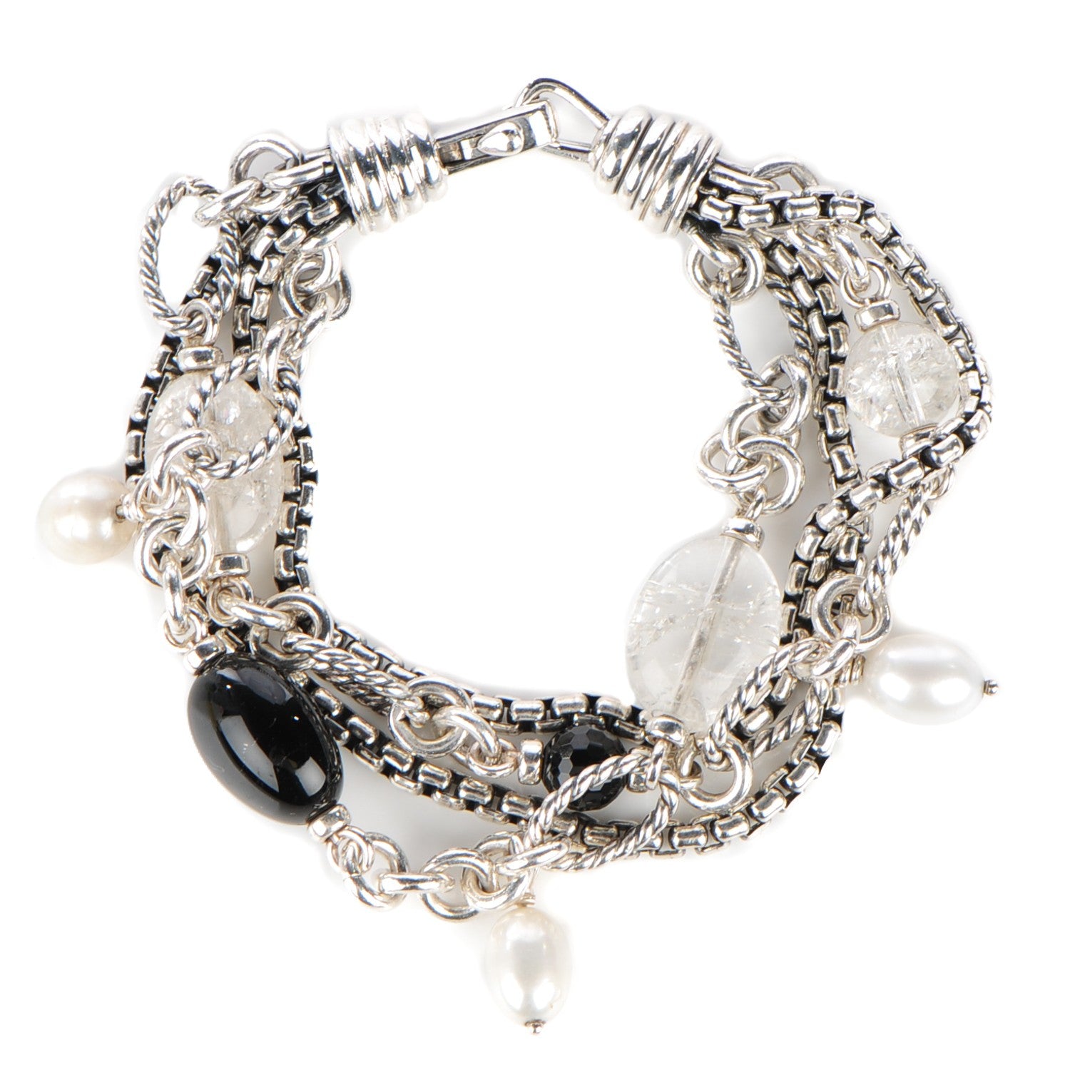 David Yurman Sterling Silver Pearl Black Onyx 17mm Bijoux Multistrand Beaded Bracelet 1 of 5