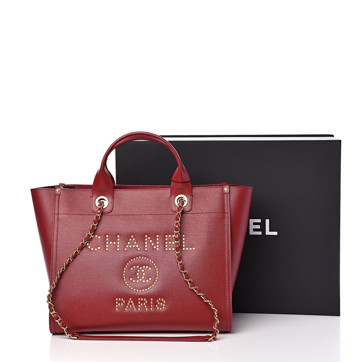 Caviar Small Studded Deauville Tote Red