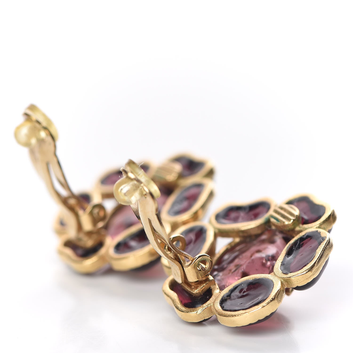 Chanel Poured Glass CC Clip On Earrings Gold Red 3 of 5