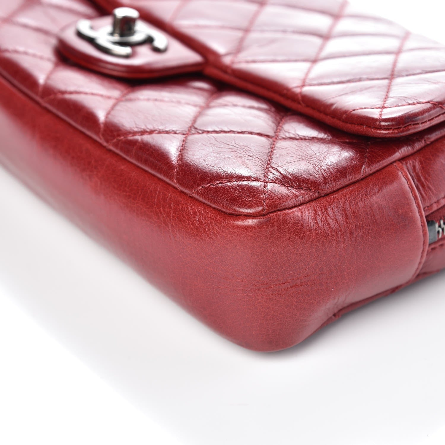 Chanel Glazed Calfskin Quilted Medium Duo Flap Dark Red 12 of 12