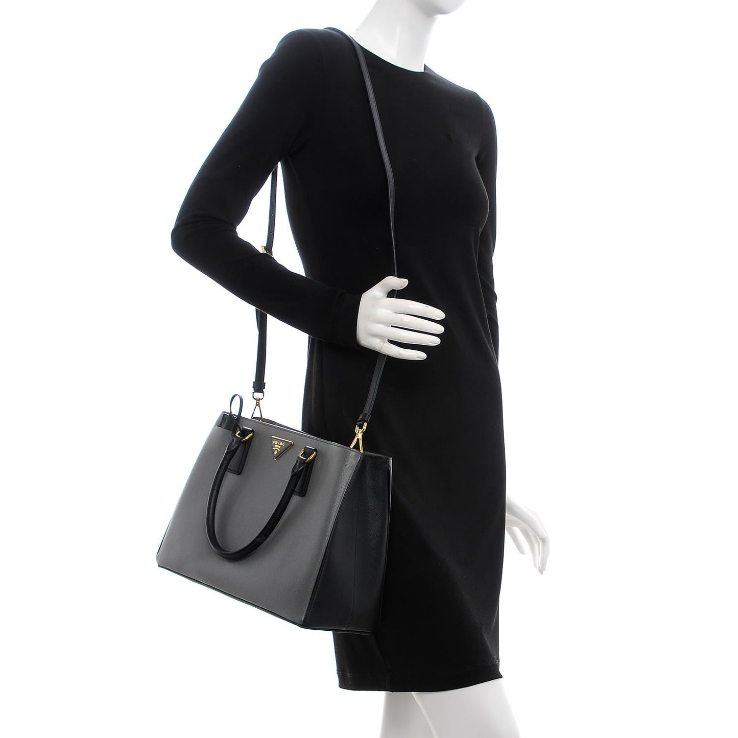 Saffiano Lux Bi-Color Medium Tote Mercurio Black