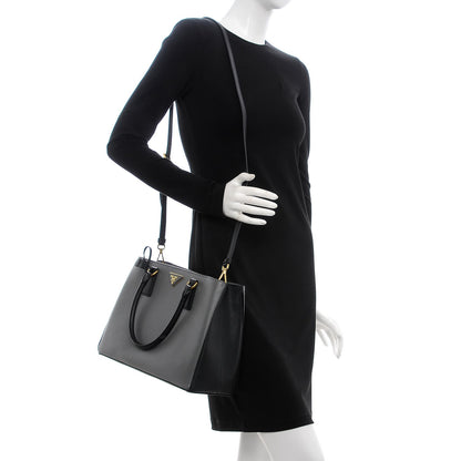 Prada Saffiano Lux Bi-Color Medium Tote Mercurio Black 2 of 7