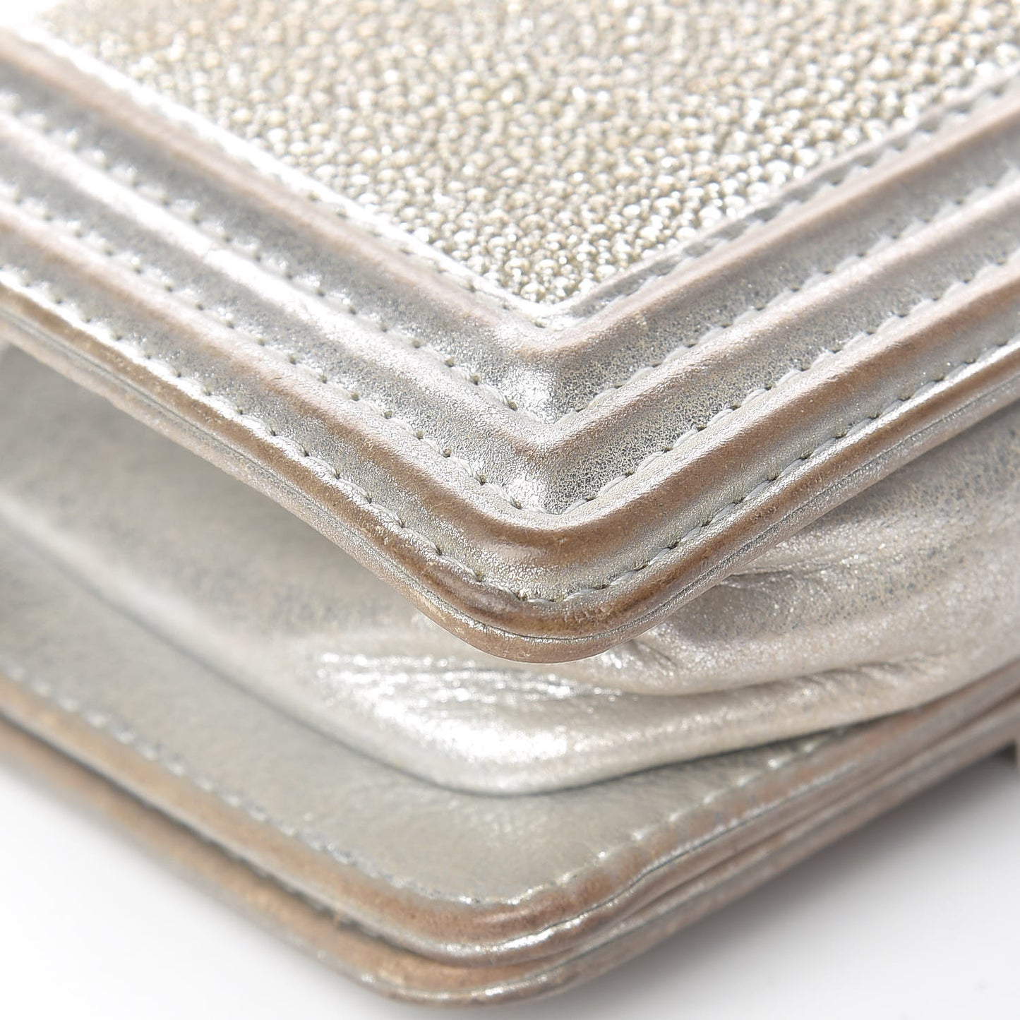 Metallic Galuchat Stingray Mini Boy Flap Silver
