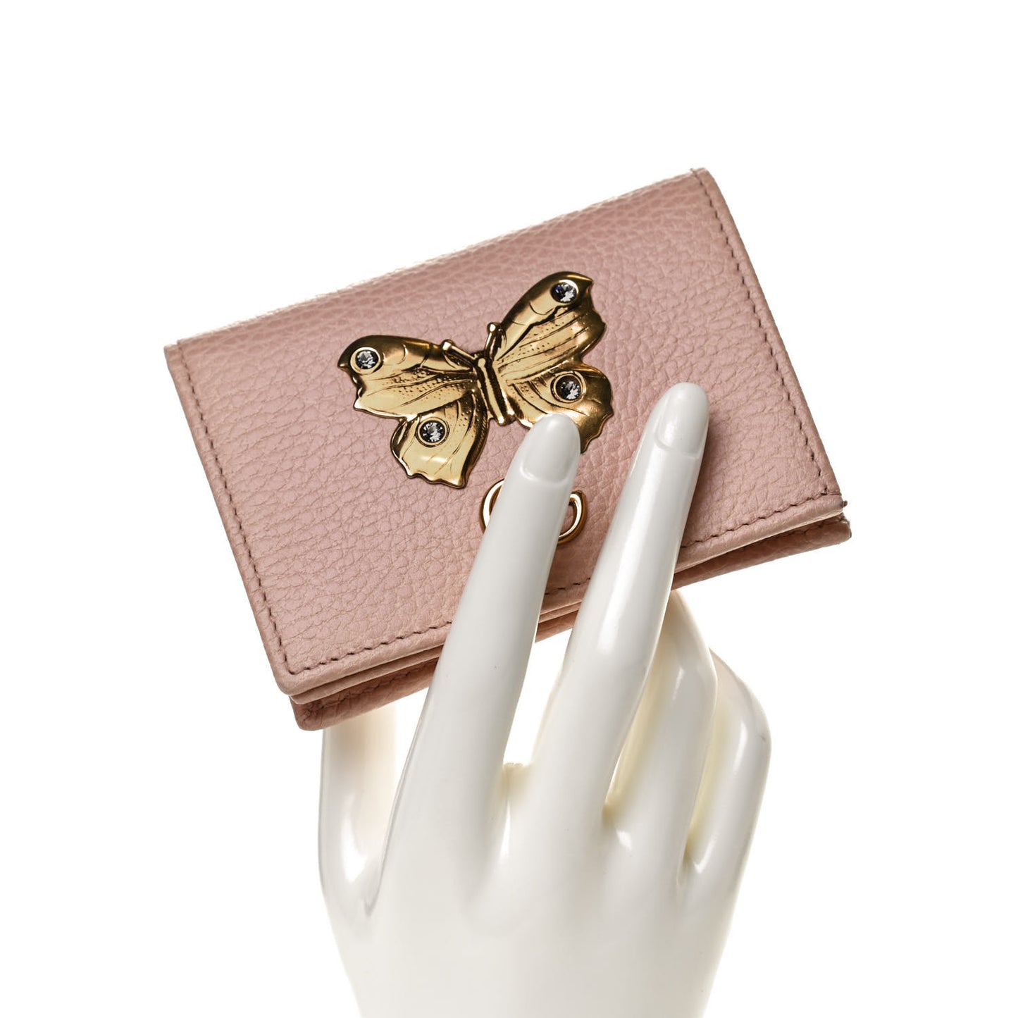 Pebbled Calfskin Butterfly Card Case Perfect Pink