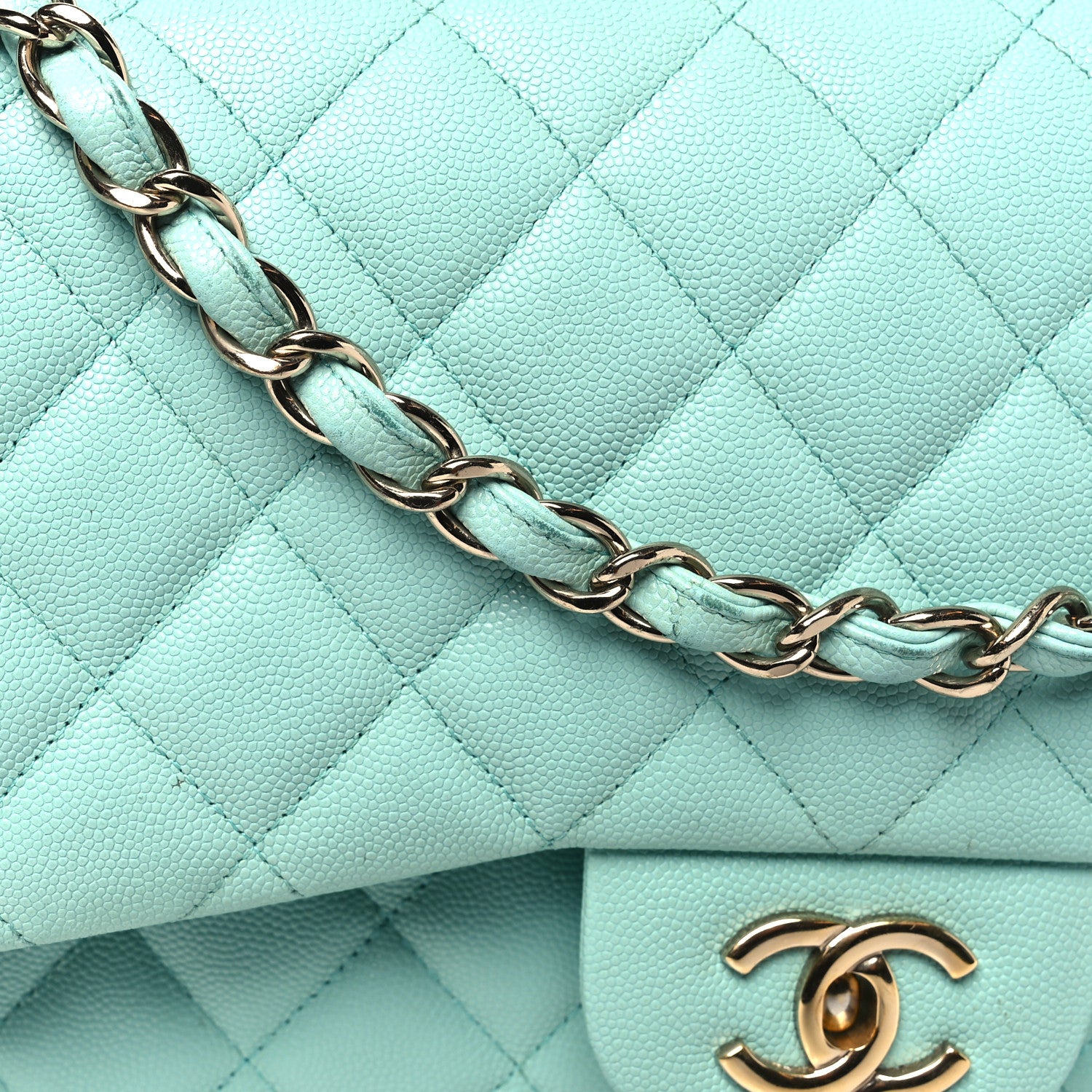 Chanel Caviar Quilted Jumbo Double Flap Light Green 12 of 16