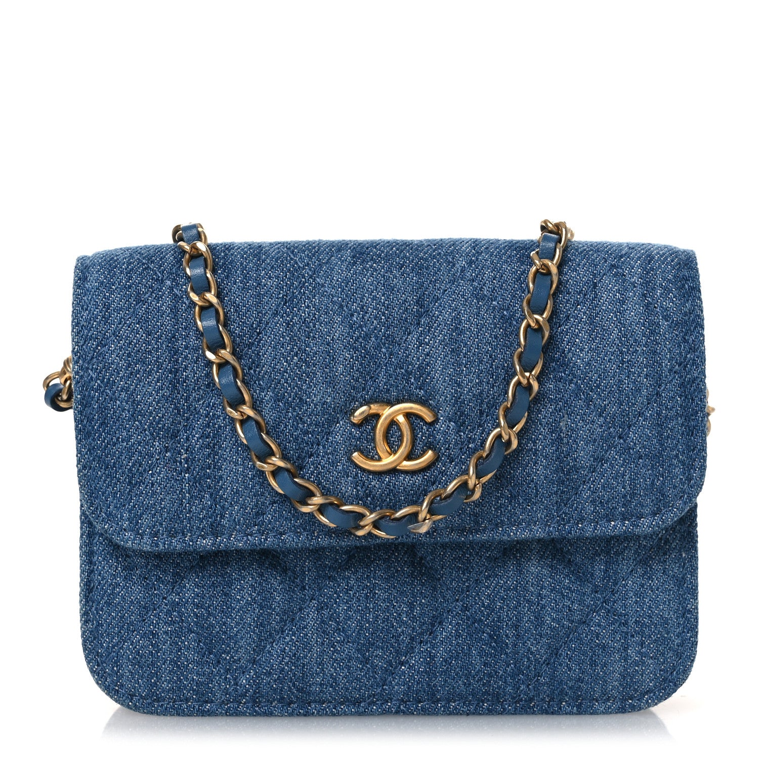 Chanel Denim Quilted CC Pearl Crush Clutch With Chain Blue Blue 1 of 12