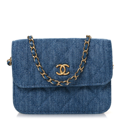 Chanel Denim Quilted CC Pearl Crush Clutch With Chain Blue Blue 1 of 12