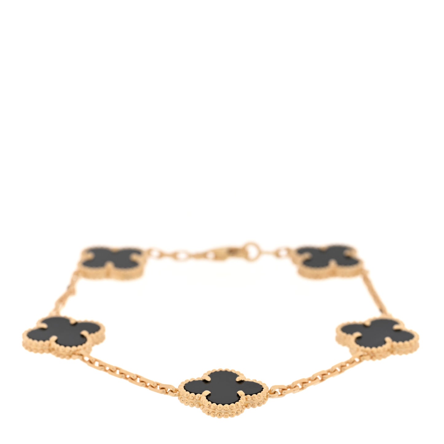 18K Yellow Gold Black Onyx 5 Motifs Vintage Alhambra Bracelet