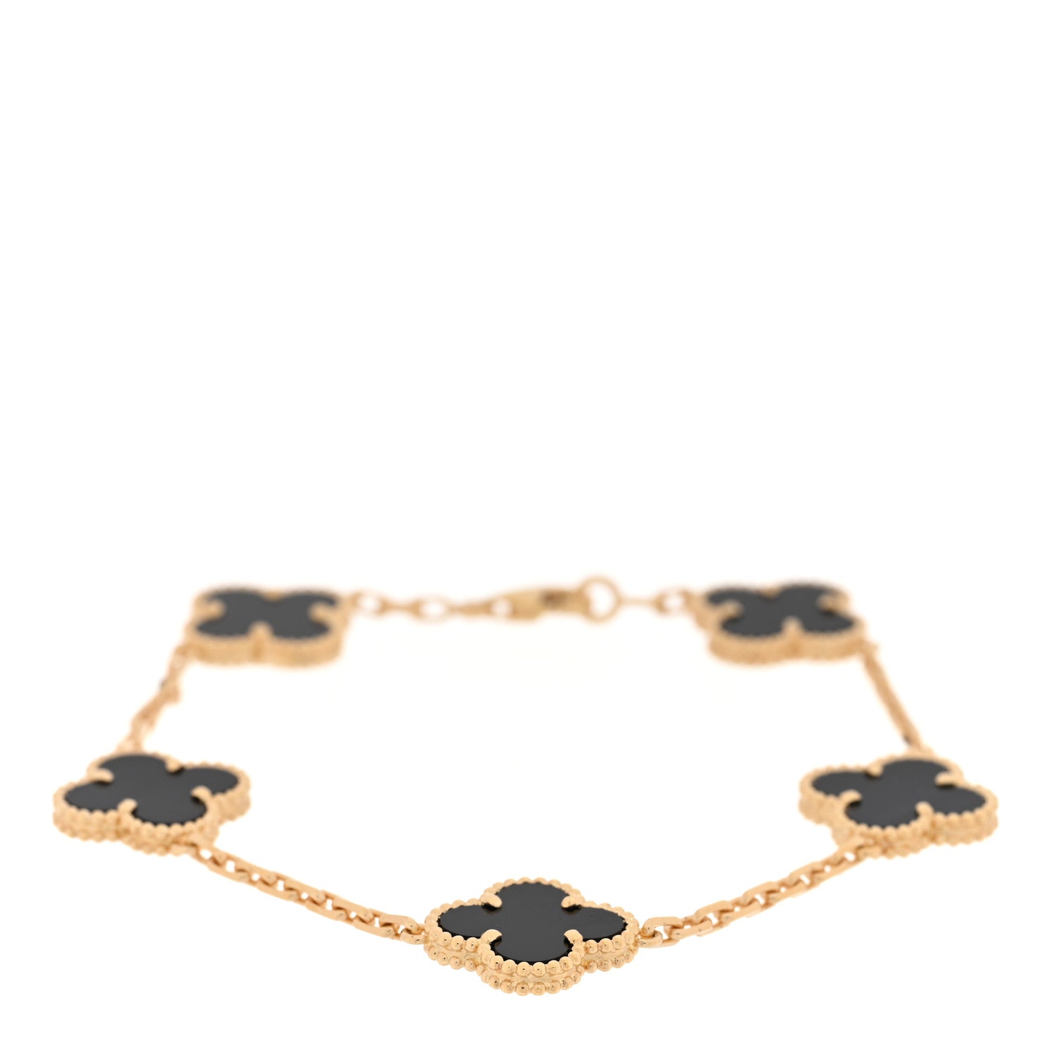 Van Cleef & Arpels 18K Yellow Gold Black Onyx 5 Motifs Vintage Alhambra Bracelet 1 of 5
