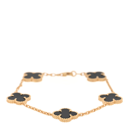 Van Cleef & Arpels 18K Yellow Gold Black Onyx 5 Motifs Vintage Alhambra Bracelet 1 of 5