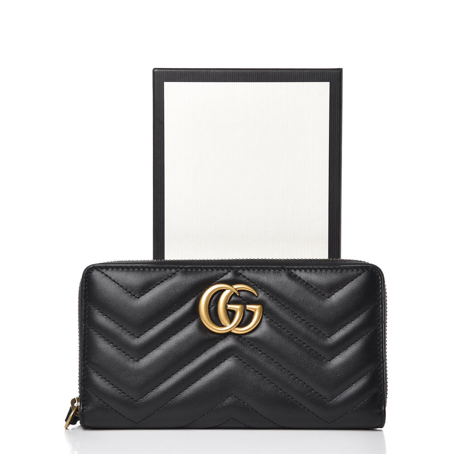 Calfskin Matelasse GG Marmont Zip Around Wallet Black