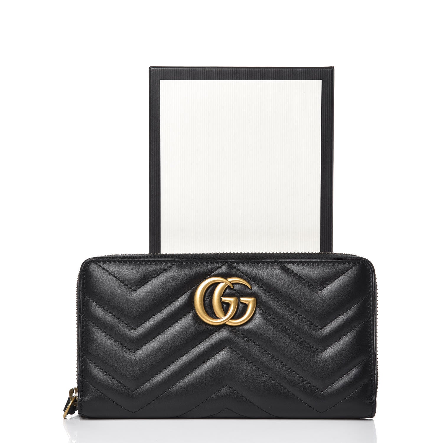 Gucci Calfskin Matelasse GG Marmont Zip Around Wallet Black 10 of 10