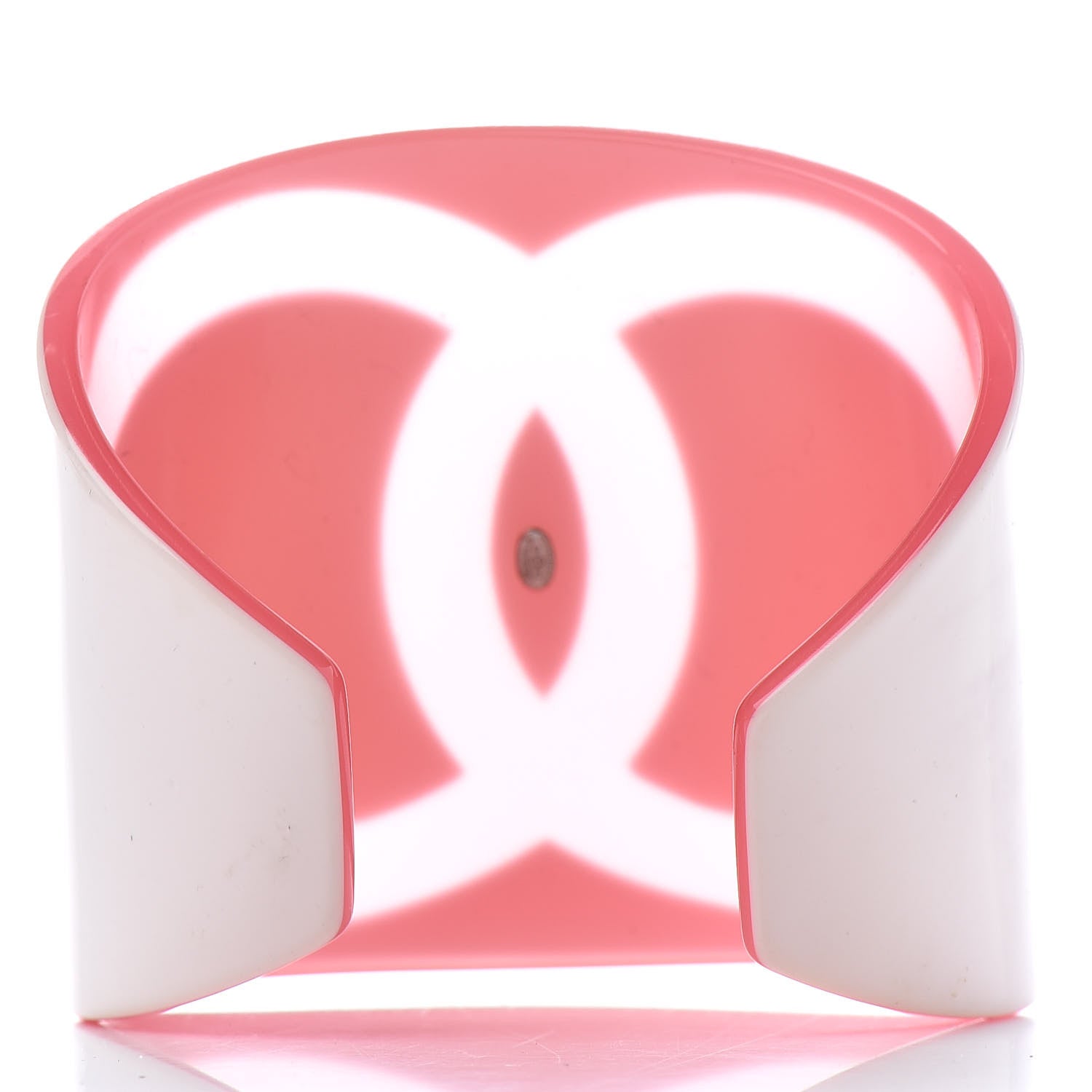 Chanel Resin CC Wide Cuff White Pink 3 of 4