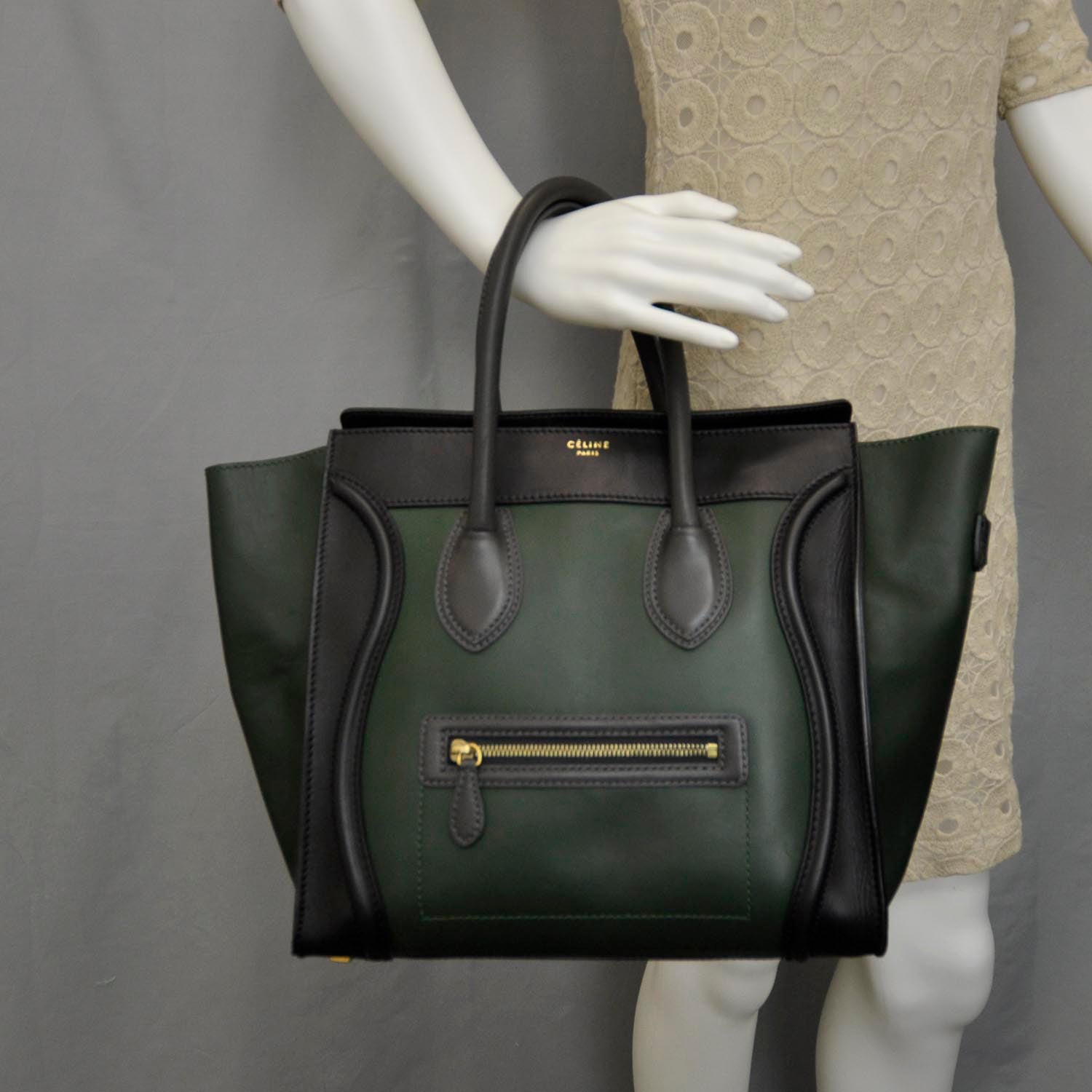 Celine Smooth Calfskin Mini Tri-Color Luggage Forest 2 of 7