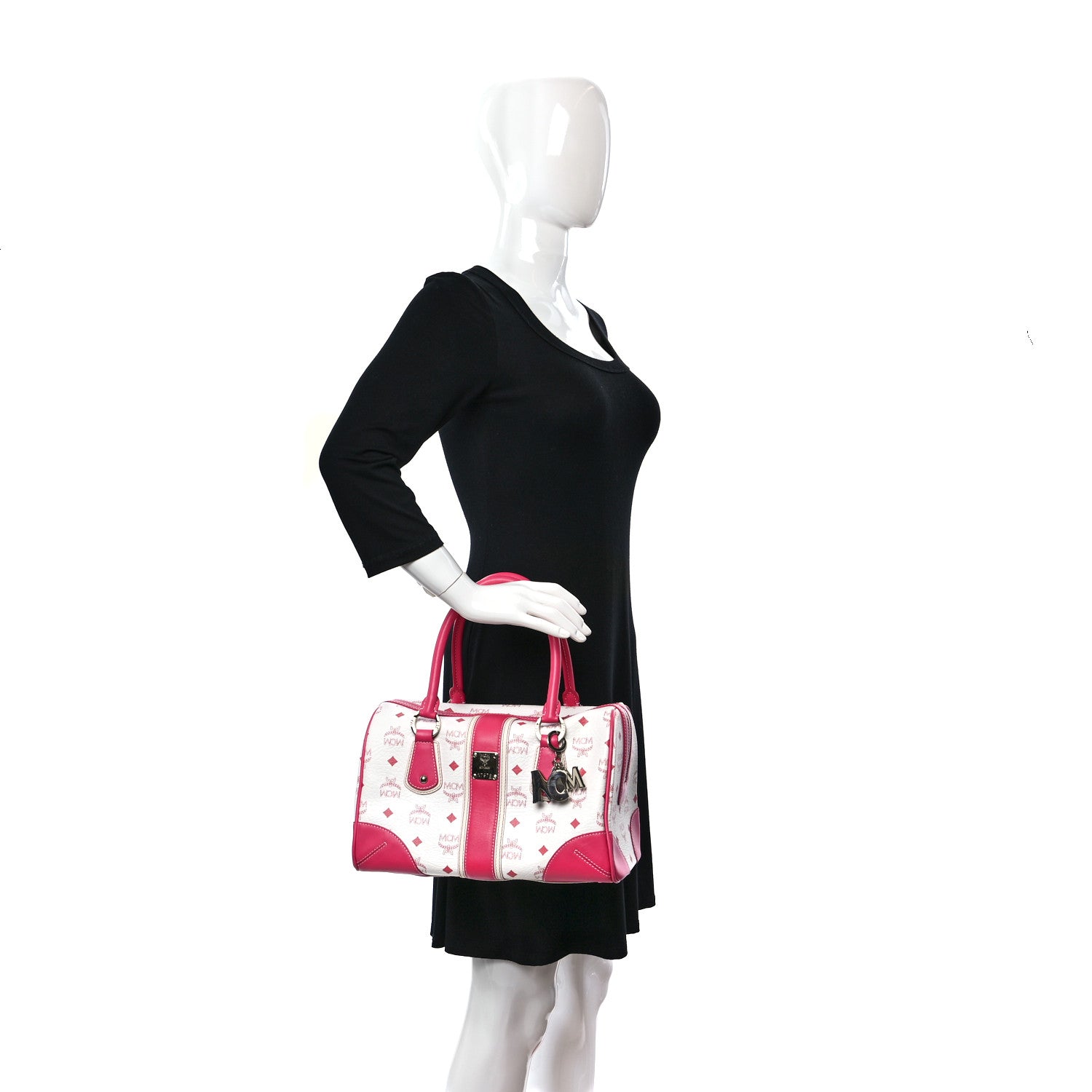 MCM Visetos Medium Boston Bag Pink White 2 of 15