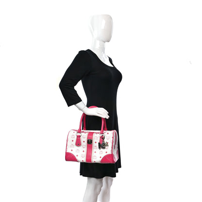 MCM Visetos Medium Boston Bag Pink White 2 of 15