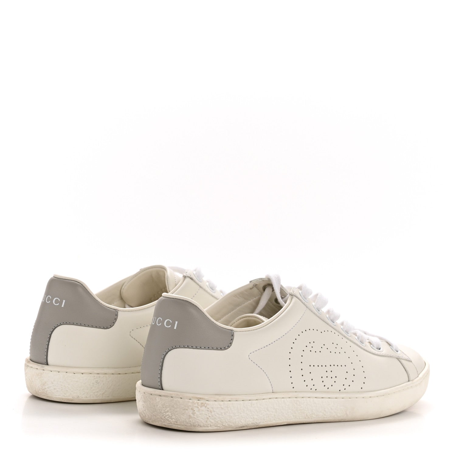Gucci Calfskin Interlocking G Perforated Womens Ace Sneakers 36.5 White Grey Sky 5 of 11