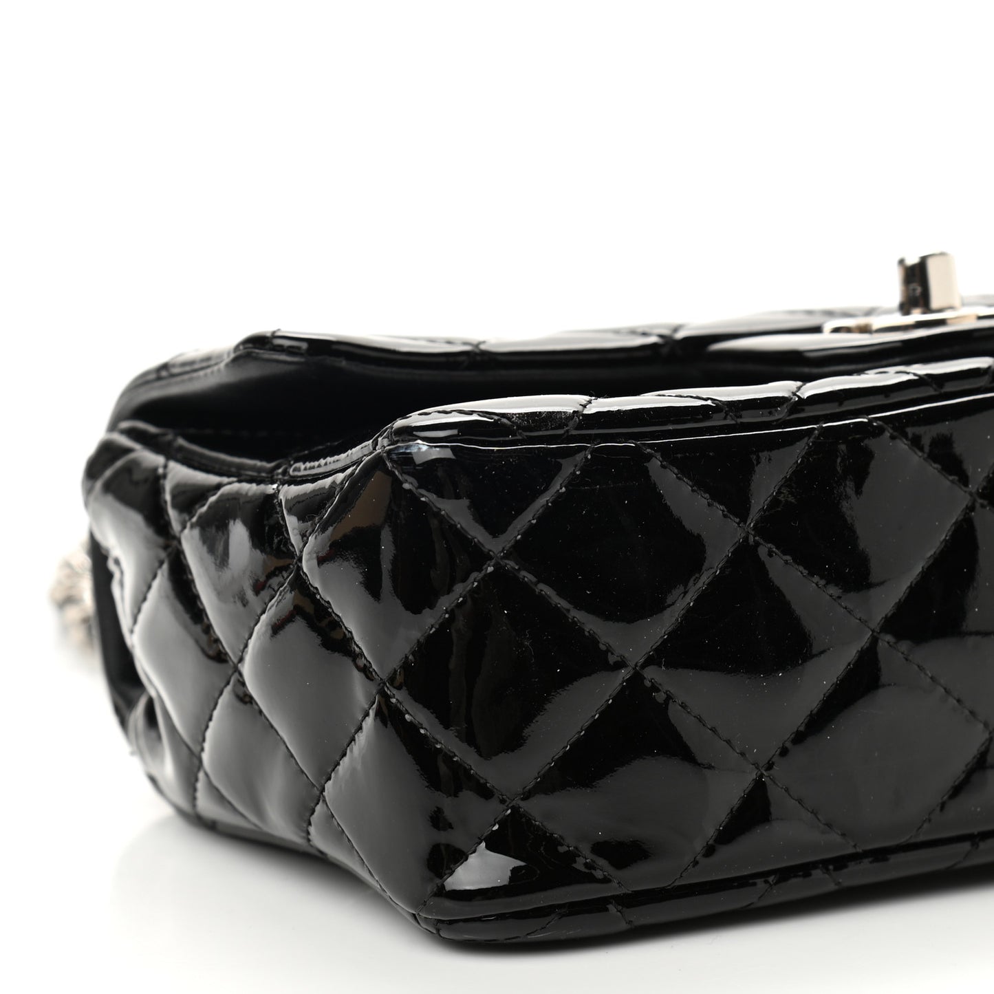 Patent Calfskin Quilted Mini Rectangular Flap Black