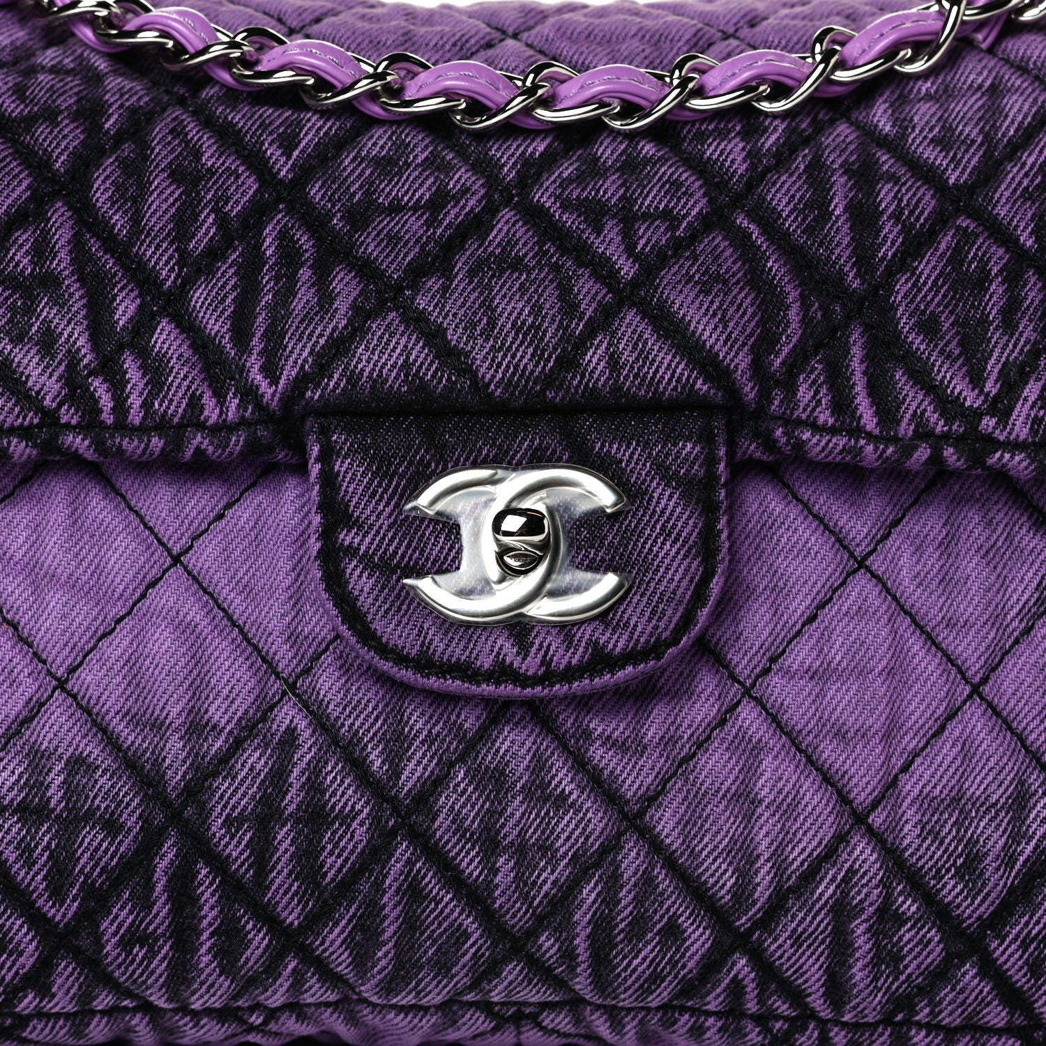 Chanel Denim Quilted Denimpression Flap Purple Black 7 of 11
