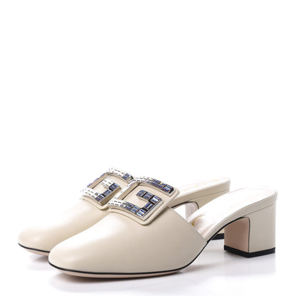 Gucci Malaga Kid Crystal Square G Madelyn Mules 37.5 Vintage White 3 of 9
