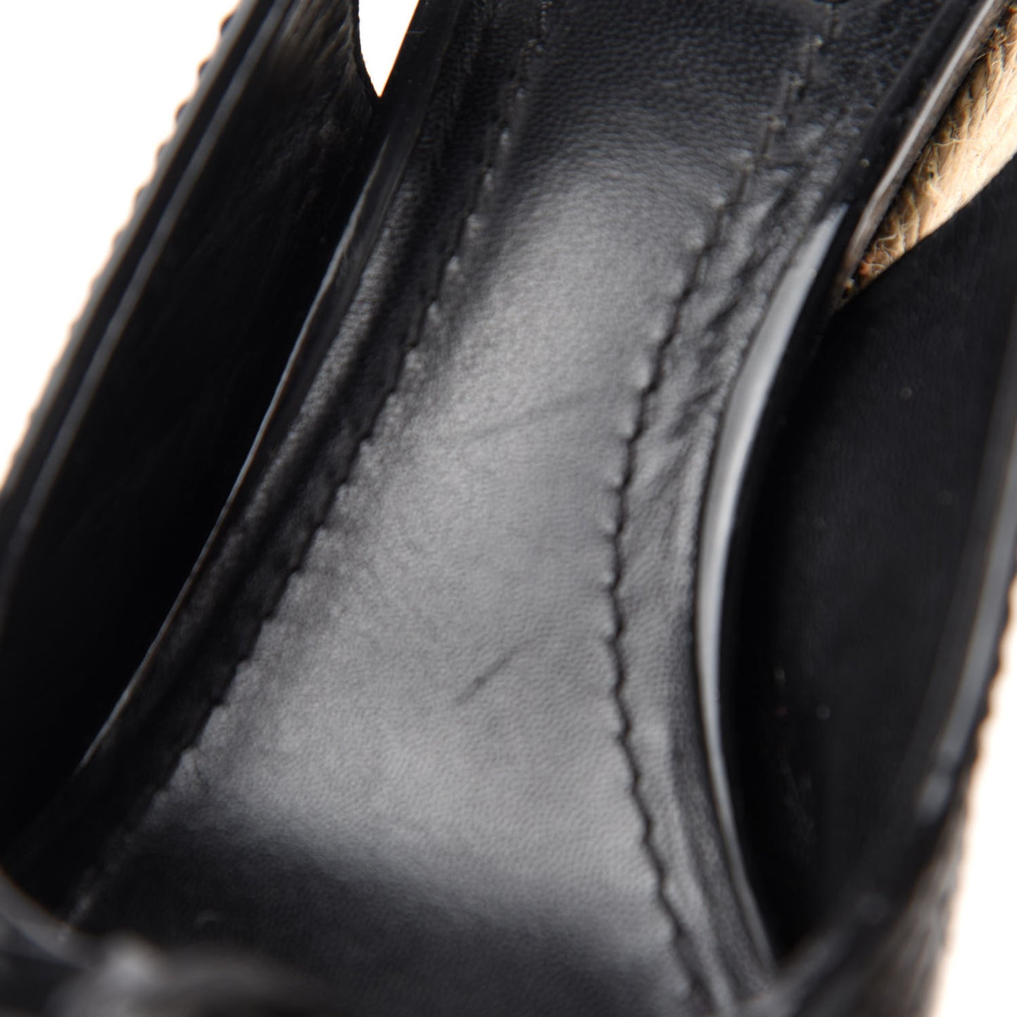Patent Cannage Ribbon Wedge Sandals 38.5 Black