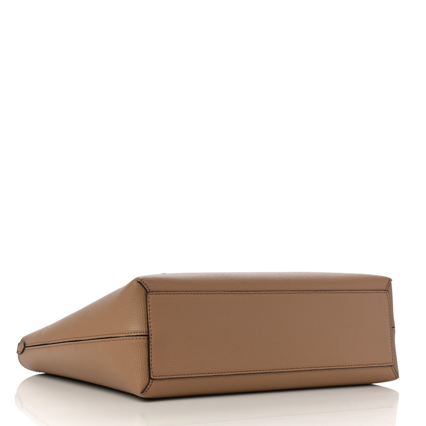 Grainy Calfskin Haymarket Check Small Reversible Tote Mid Camel