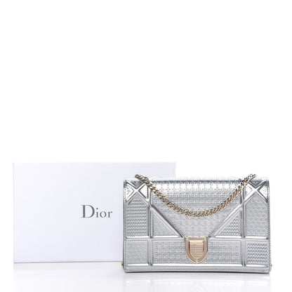 Christian Dior Metallic Patent Micro-Cannage Diorama Wallet on Chain Pouch Silver 9 of 9