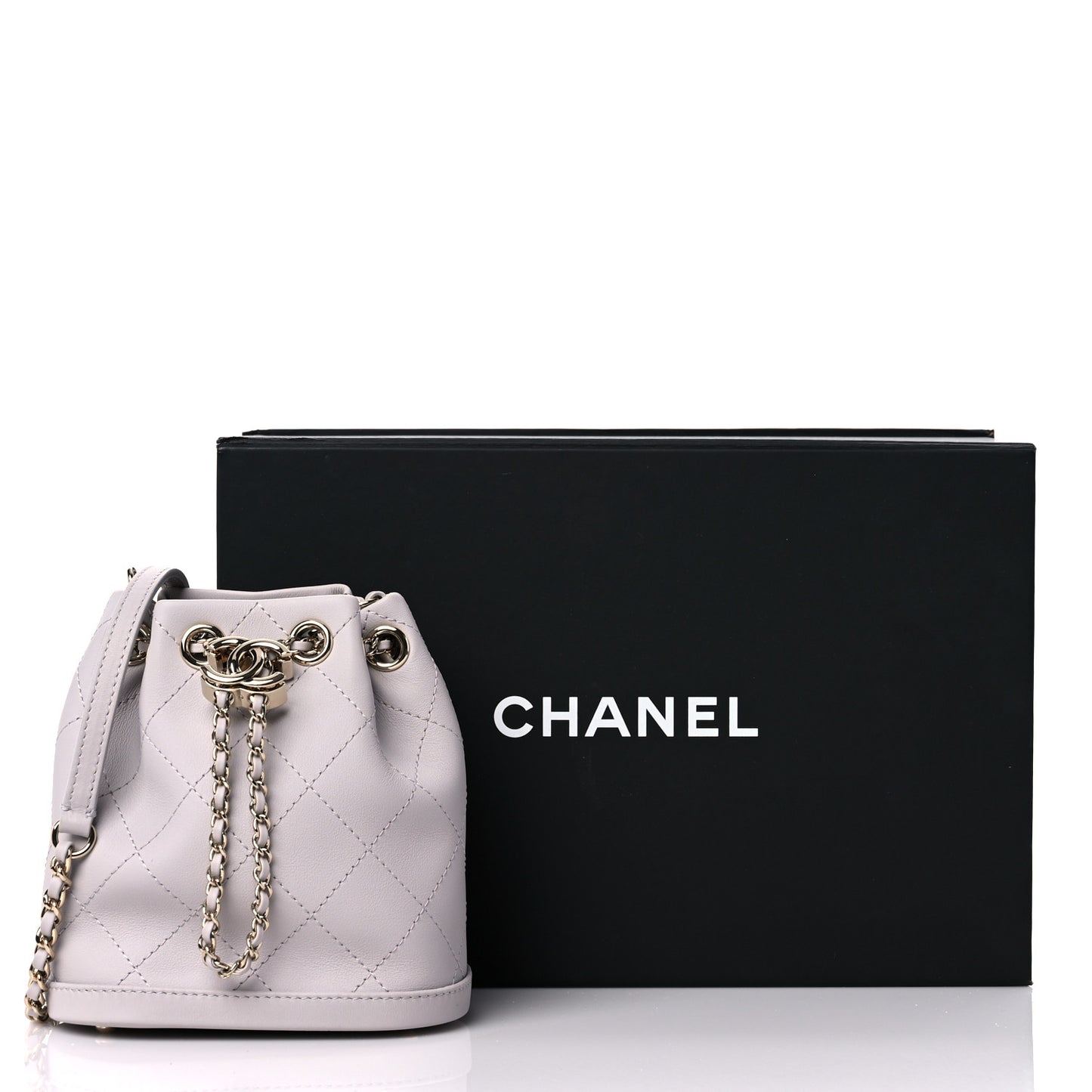 Calfskin Stitched Mini Drawstring CC Bag Light Grey