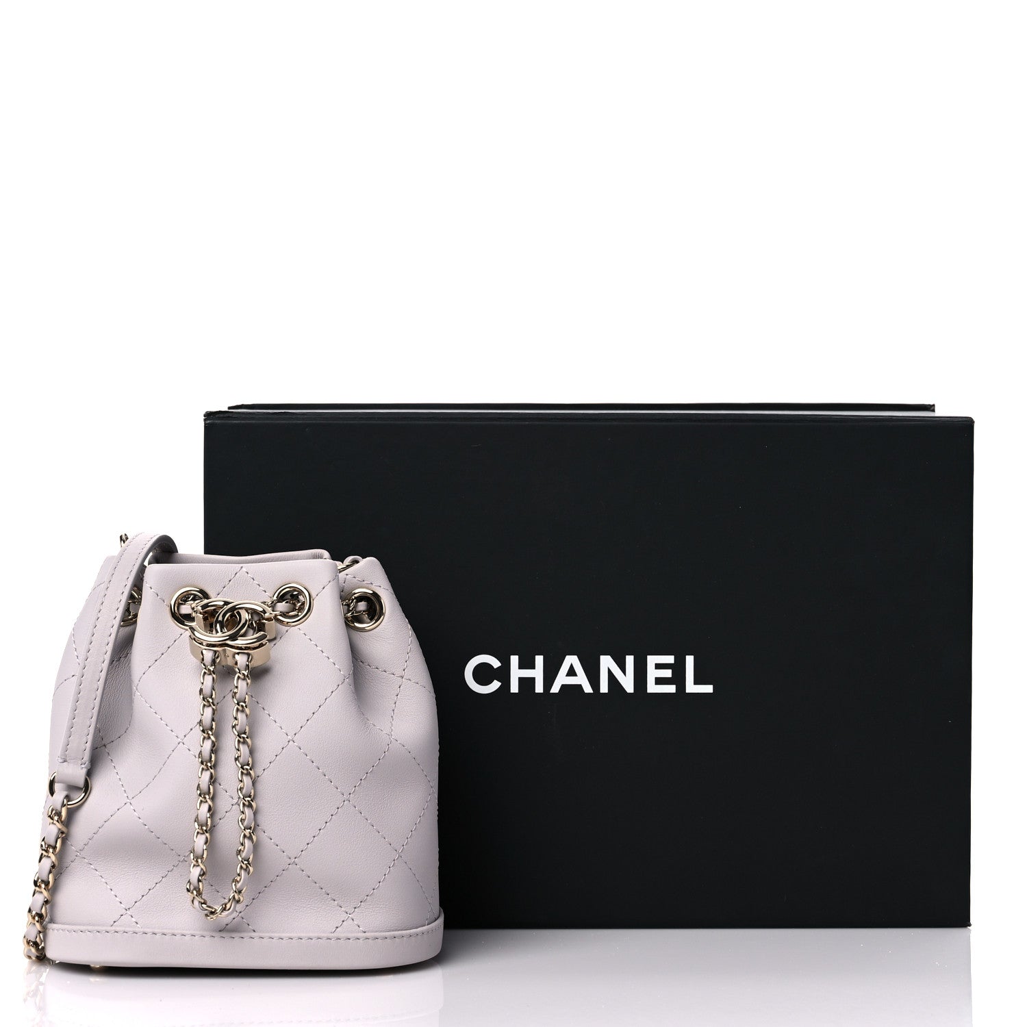 Chanel Calfskin Stitched Mini Drawstring CC Bag Light Grey 10 of 10