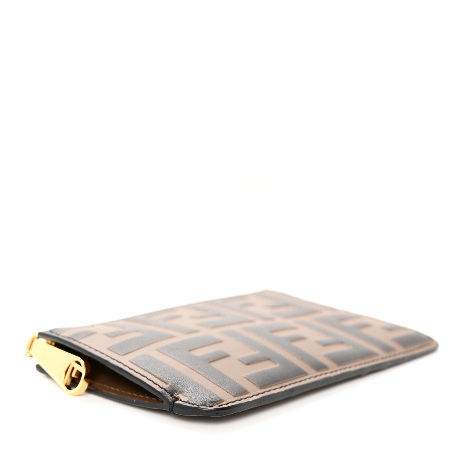 Fendi Vitello Soft F is Fendi Bi-Color FF 1974 Embossed Key Case Pouch Maya Black 4 of 11