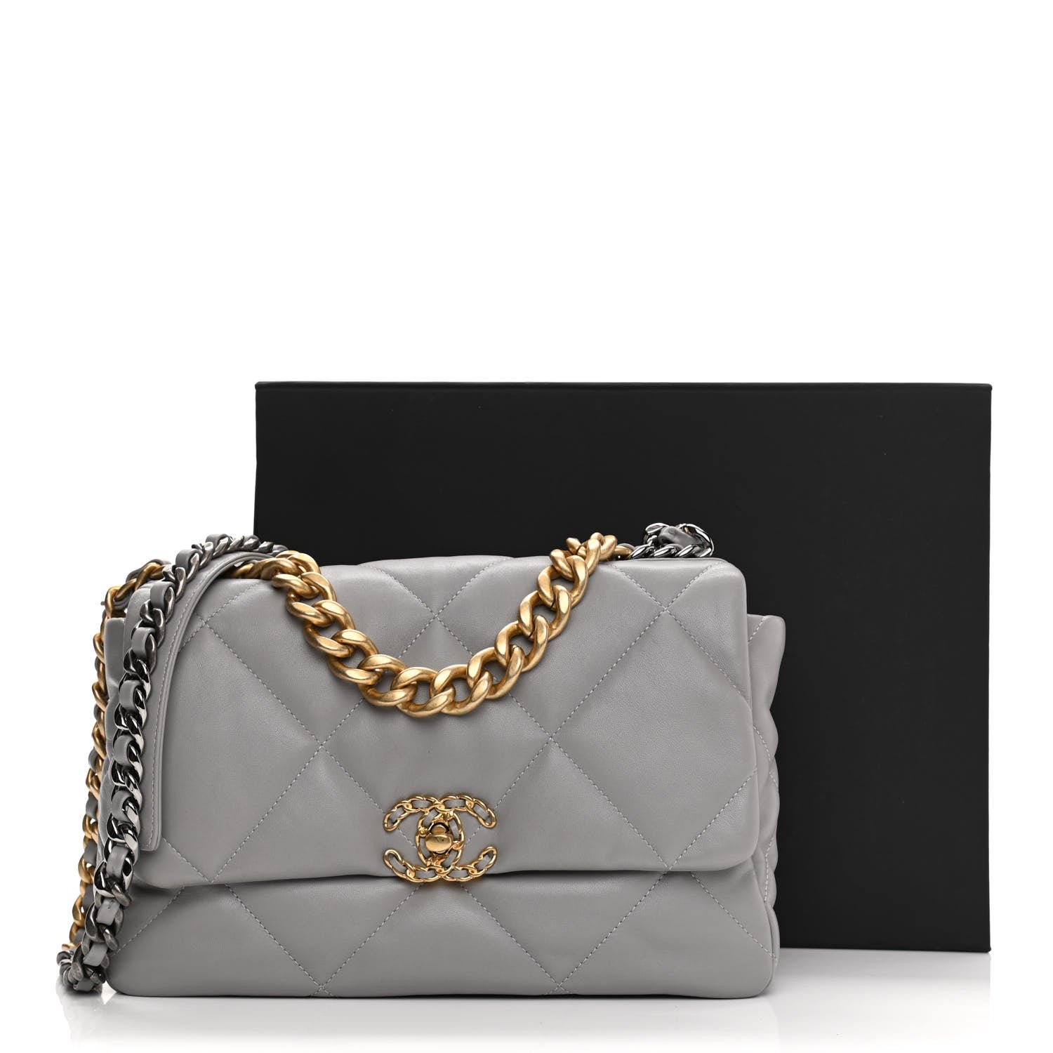 Chanel Lambskin Quilted Large Chanel 19 Flap Grey 11 of 11