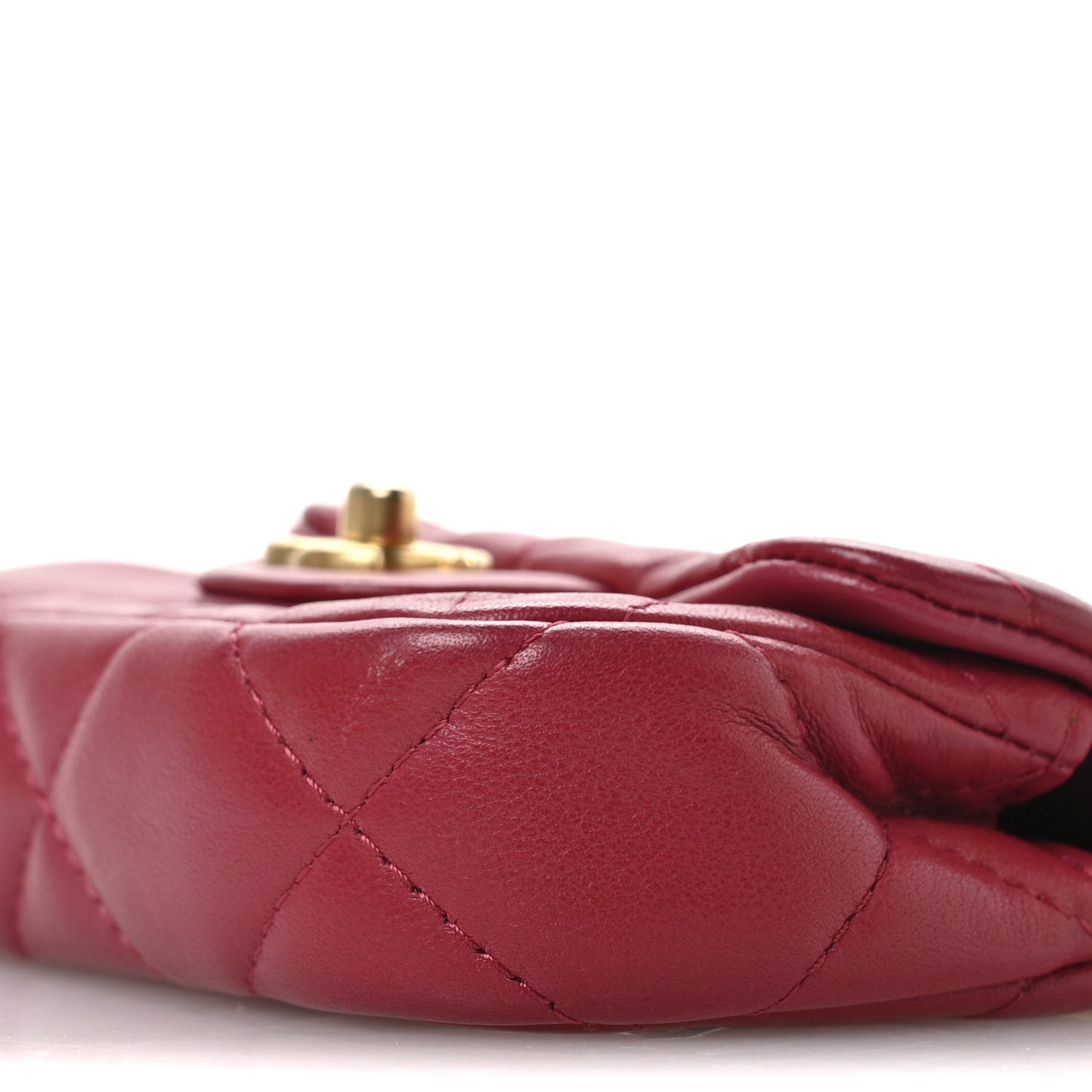 Calfskin Quilted Lady Handle Flap Card Holder With Chain Dark Pink