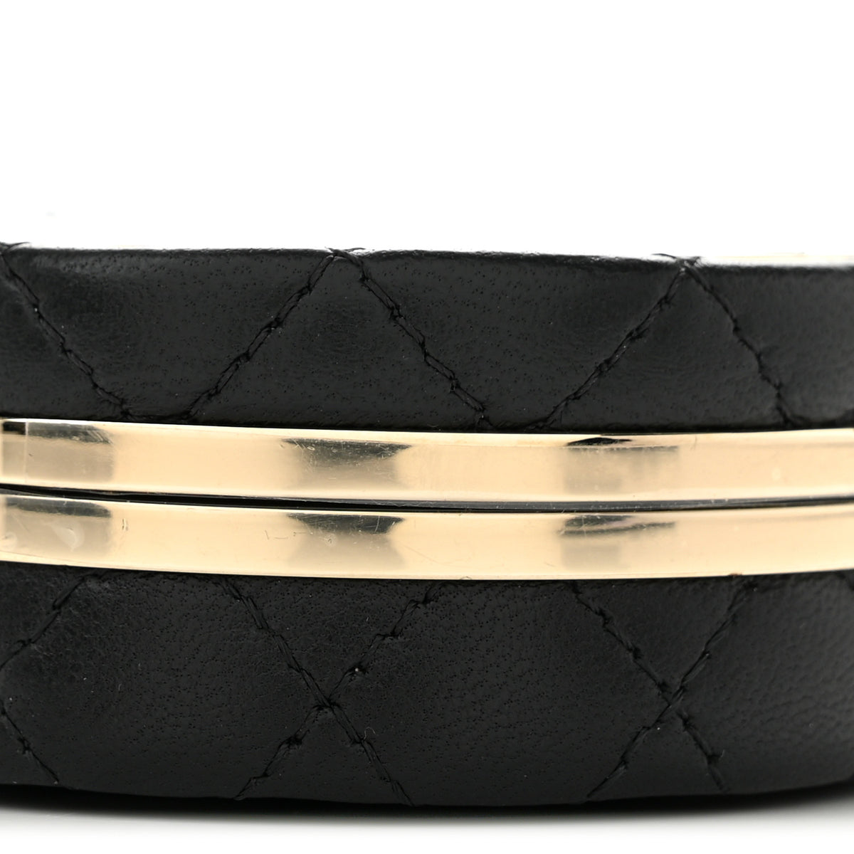 Lambskin Enamel Quilted Round Poker Chip Clutch With Chain Black White