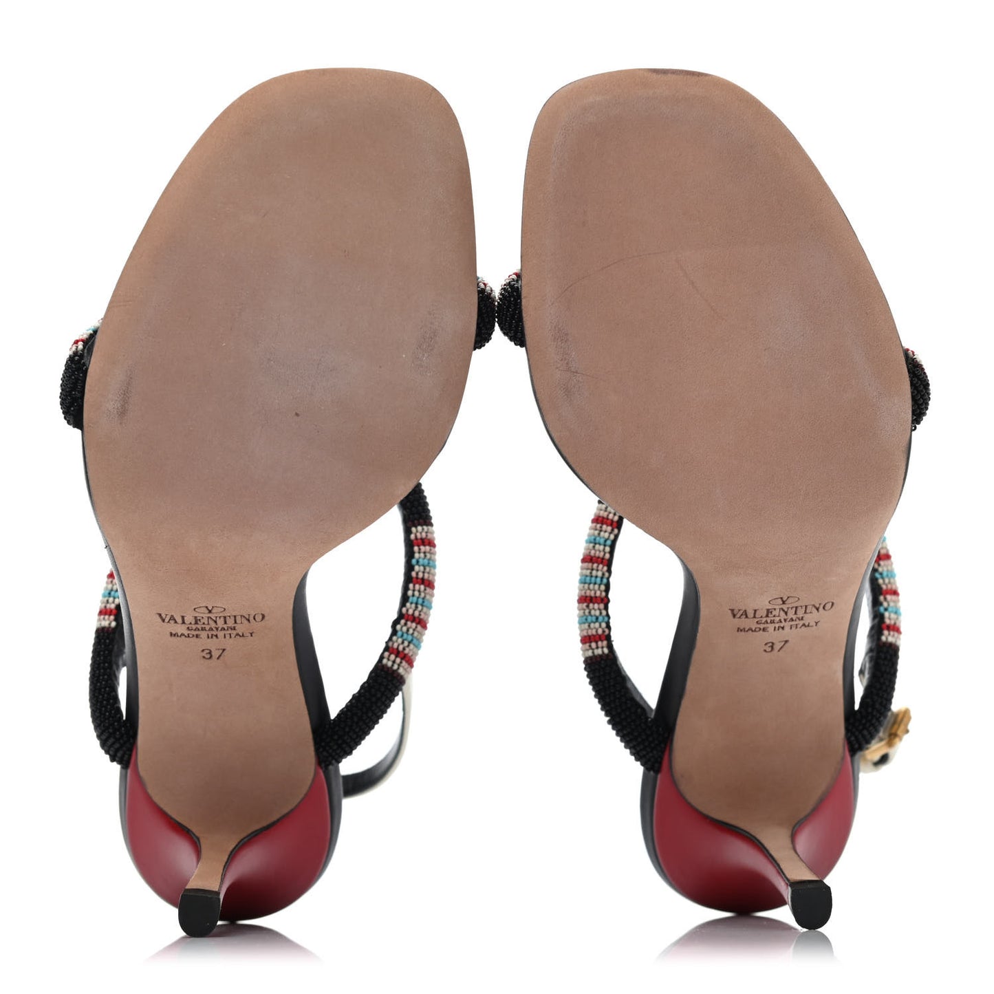 Calfskin Beaded Sandals 37 Black Multicolor