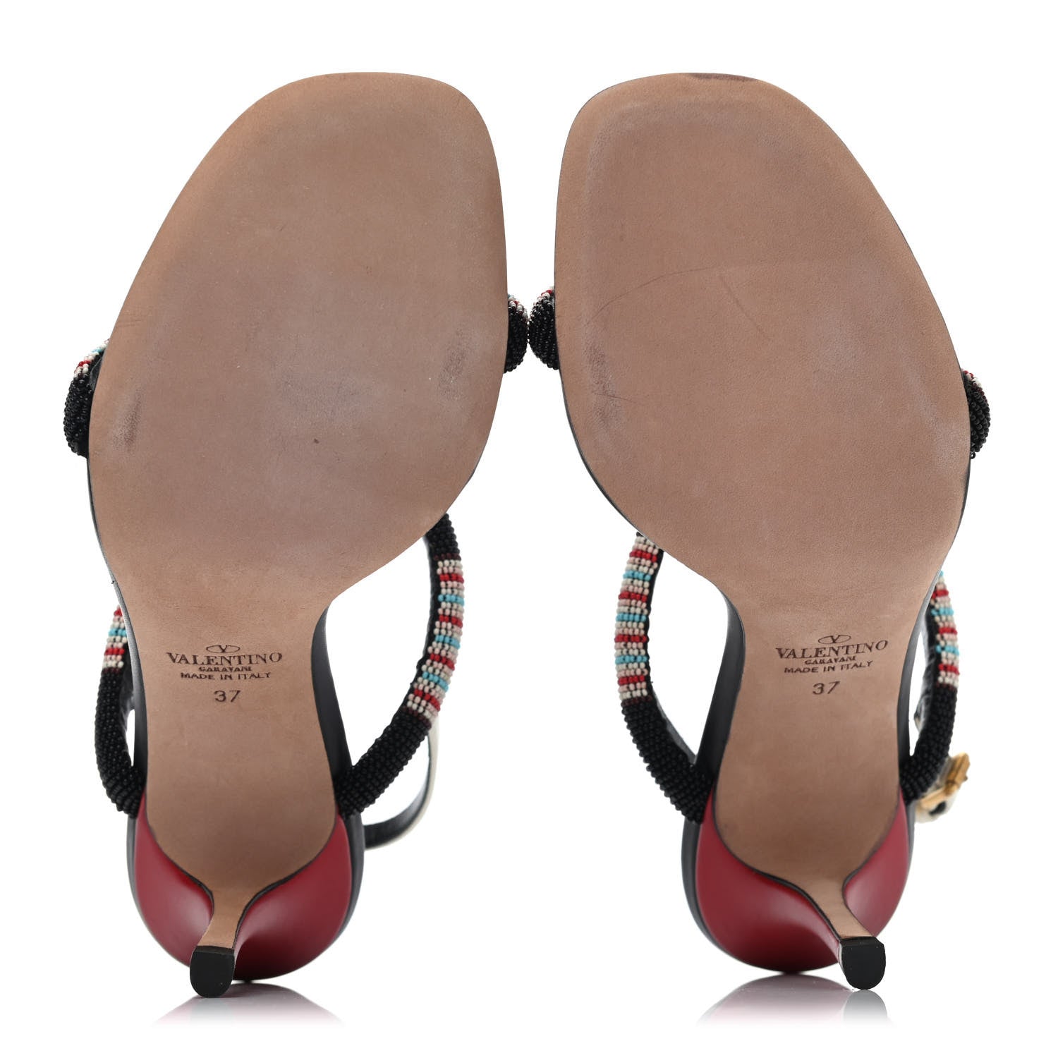 Valentino Garavani Calfskin Beaded Sandals 37 Black Multicolor 4 of 4