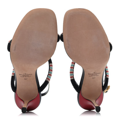 Valentino Garavani Calfskin Beaded Sandals 37 Black Multicolor 4 of 4