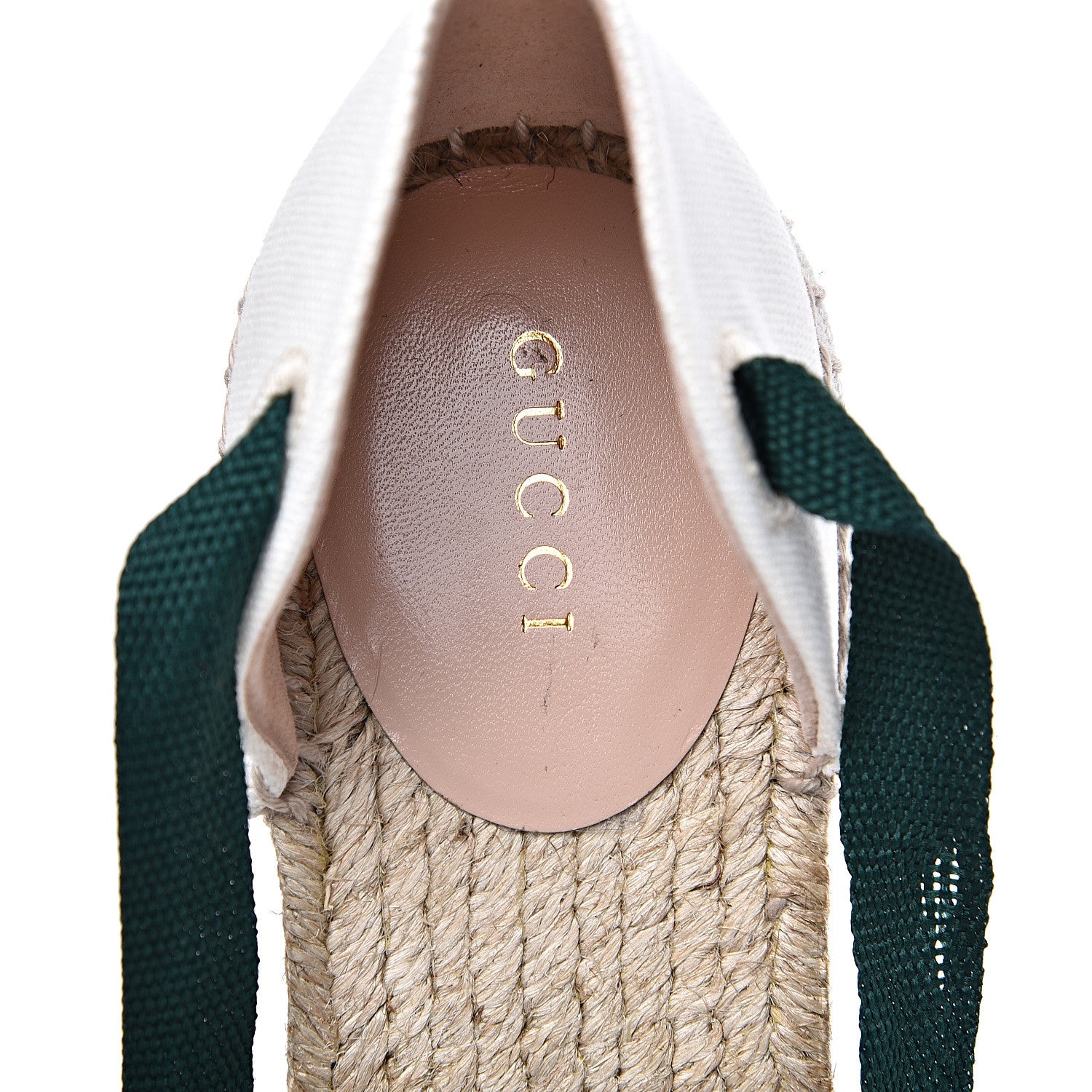 Gucci Canvas Malaga Kid Web Ankle Wrap Espadrille Wedge Sandals 39.5 Green Red Mystic White Emerald 6 of 9