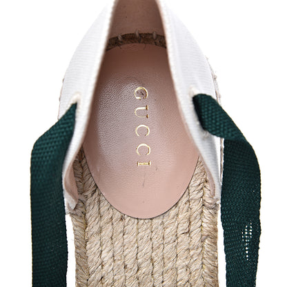 Gucci Canvas Malaga Kid Web Ankle Wrap Espadrille Wedge Sandals 39.5 Green Red Mystic White Emerald 6 of 9