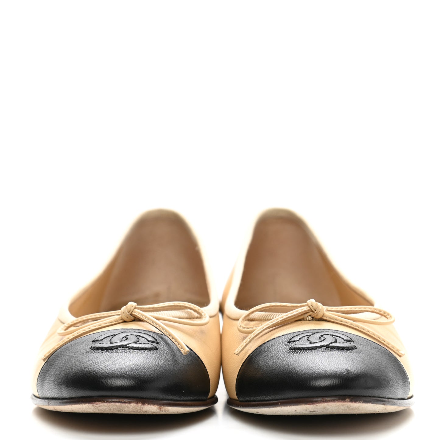 Lambskin Cap Toe CC Ballerina Flats 38 Beige Black