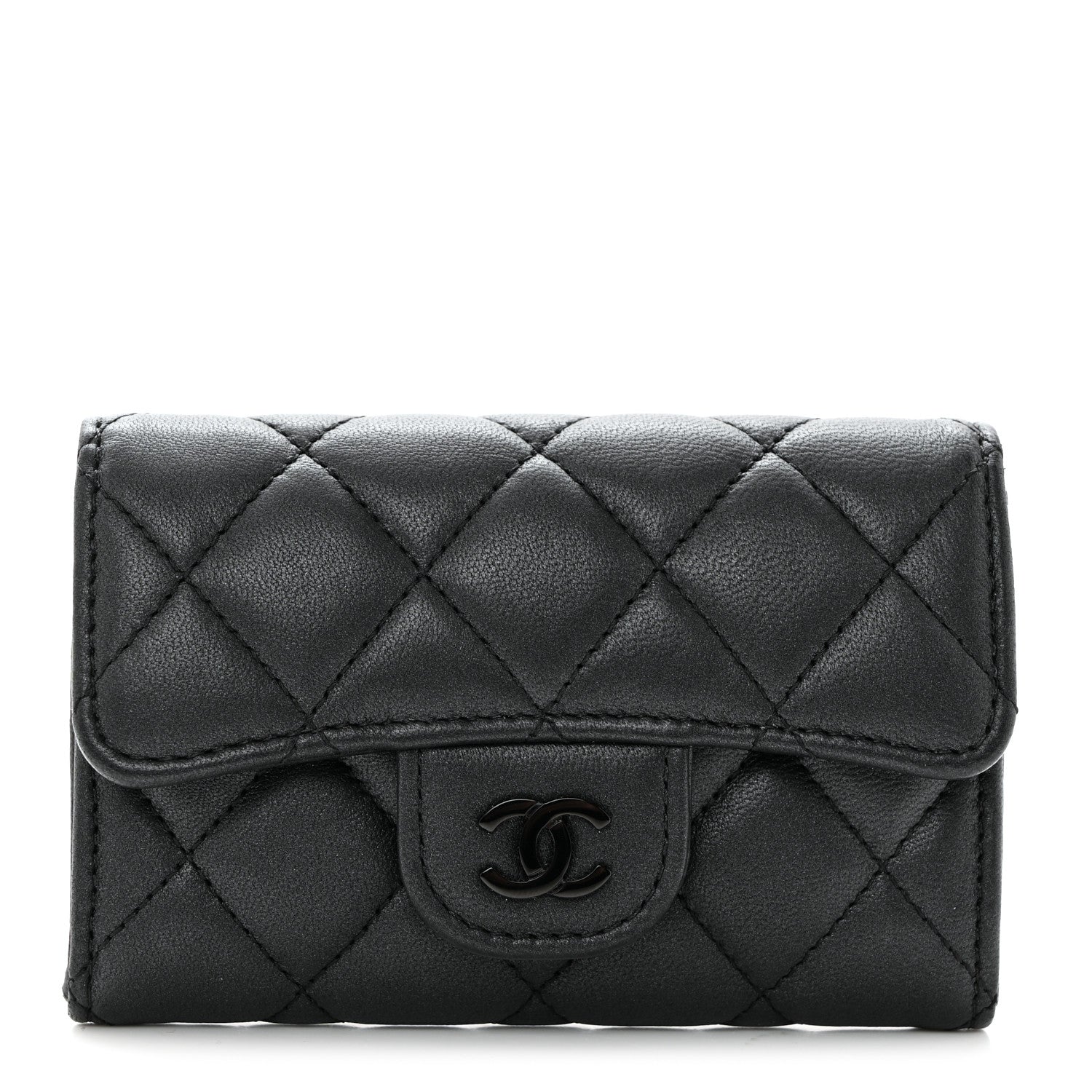 Chanel Pearly Lambskin Quilted Flap Card Holder Wallet So Black 1 of 8