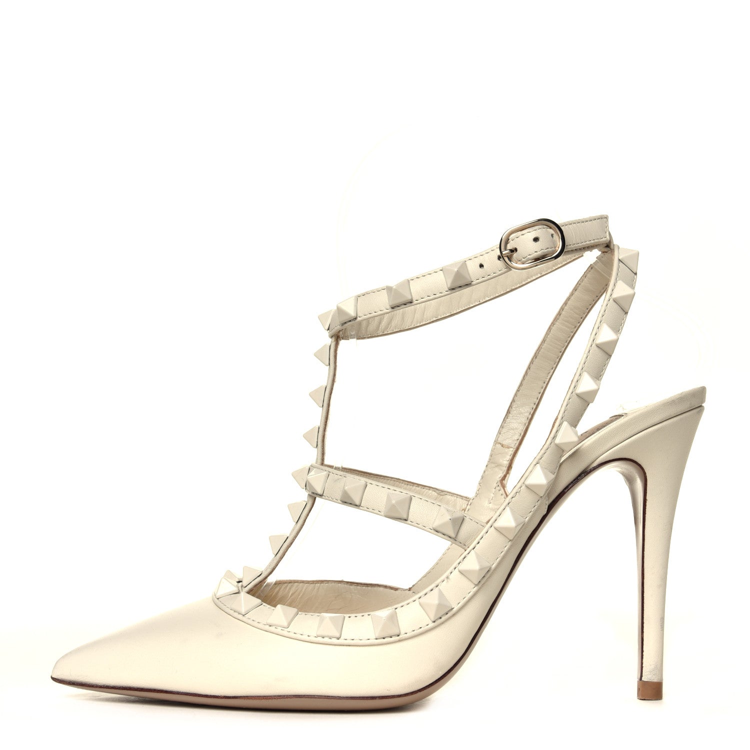 Valentino Garavani Calfskin Lacquered Monochrome Rockstud Ankle Strap 100mm Pumps 36.5 Ivory 1 of 7