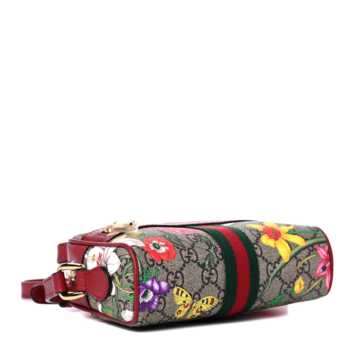 Gucci GG Supreme Monogram Flora Web Mini Ophidia Shoulder Bag Red 4 of 10