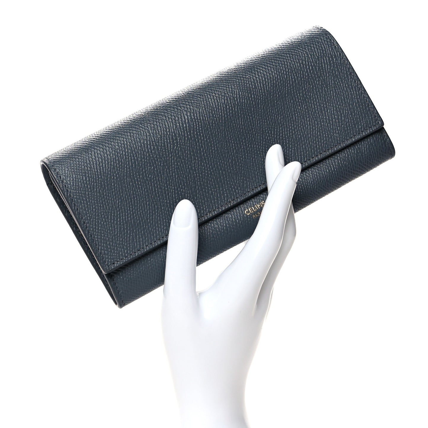 Grained Calfskin Large Flap Wallet Grey