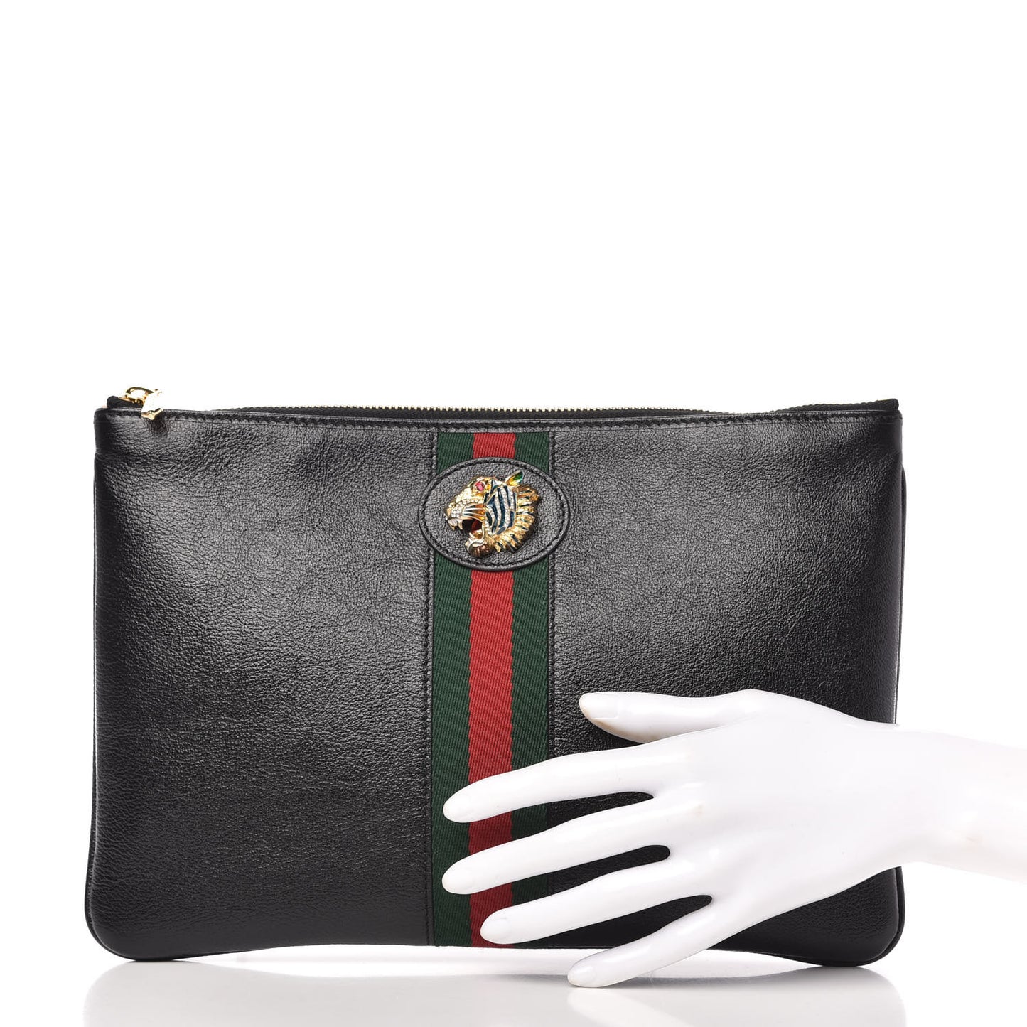 Calfskin Web Rajah Clutch Black