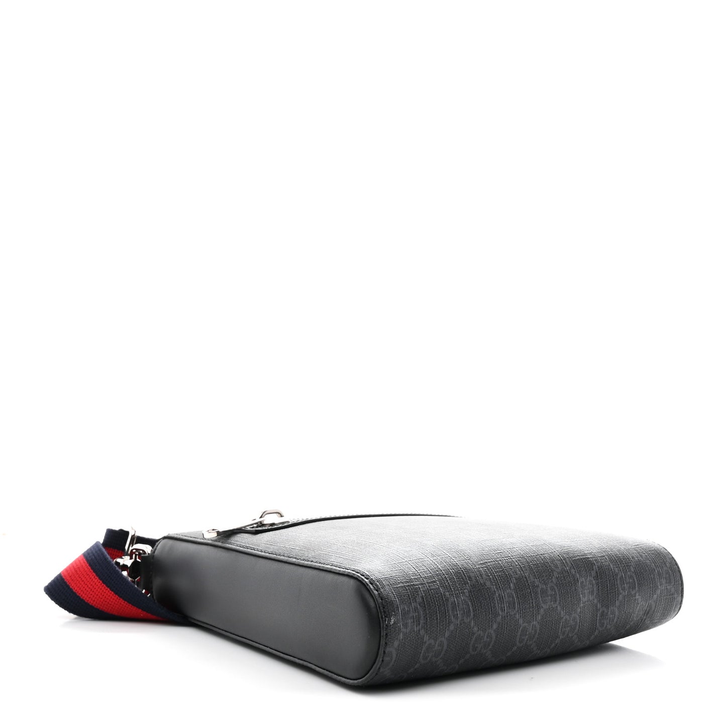 GG Supreme Monogram Web Small Flat Messenger Bag Black Grey